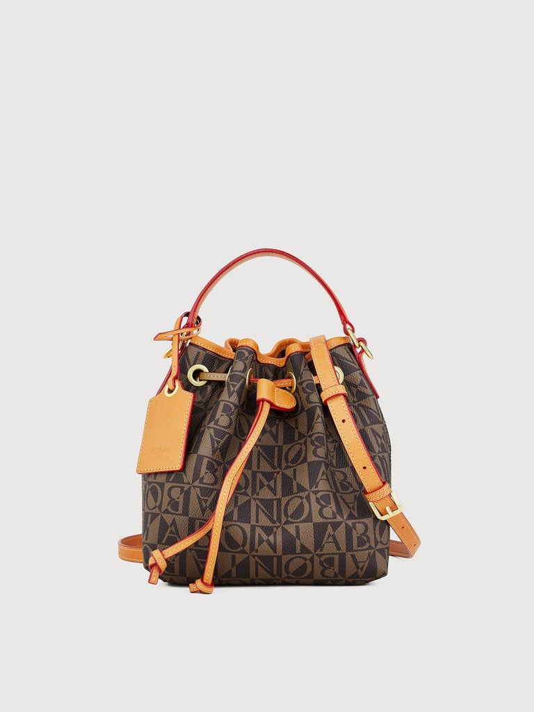 Monogram Mini Drawstring Tie Bucket Bag - BONIA